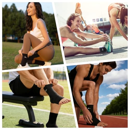 ABIRAM Ankle Brace Compression Sleeve with Adjustable Support Strap - color: Black, size: Large