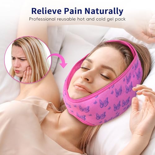 Wisdom Teeth Ice Pack Head Wrap for Pain Relief - Cold Hot Therapy for Face - color: Pink
