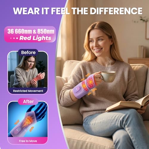 WoloyHeatie Wrist Heating Pad Red Light Massage Carpal Tunnel, Purple - color: Purple