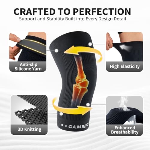 CAMBIVO Knee Brace for Women and Men (2 Pack), Ultra-Thin Lightweight Knee Compression Sleeve (Black, Large) - color: Black, size: Large