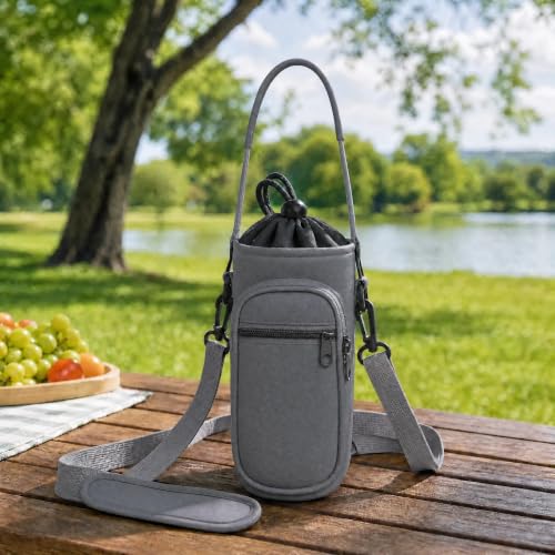 Crossbody Water Bottle Holder with Strap, Phone Pocket(Gray, 32, Ounces) - color: Gray