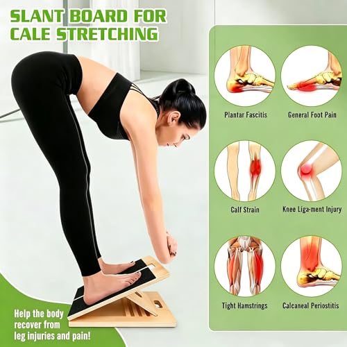 Calf Stretching Inclined Board, Adjustable Multi Angle Stretching, Suitable for deep Squatting, Knee, Achilles Tendon Physical Therapy, and Leg Flexibility Exercise, Portable Wooden Inclined Board