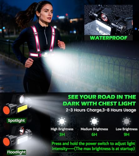 Running Lights for Runners,90°Adjustable LED Reflective Vest Running Gear,Rechargeable Chest Light Up Running Vest Night Walking Safety Gear for Night Walking/Cycling/Jogging - color: Pink