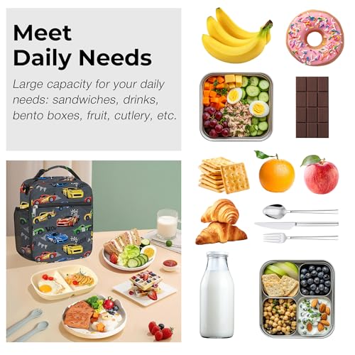 Clastyle Car Insulated Kid Lunch Bag for Boy Lunch Box, Red Race Truck - color: Red Race Car