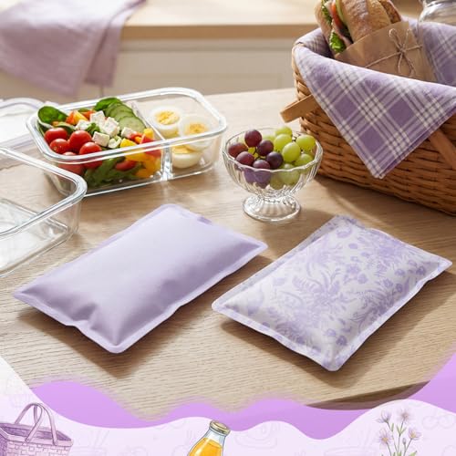 VIHOSE 2 Pcs Ice Packs for Lunch Box Bag - color: Purple, style: Floral