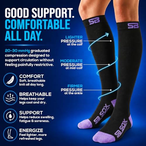 SB SOX Compression Socks for Men & Women (20-30mmHg) - color: Black/Purple, size: Medium