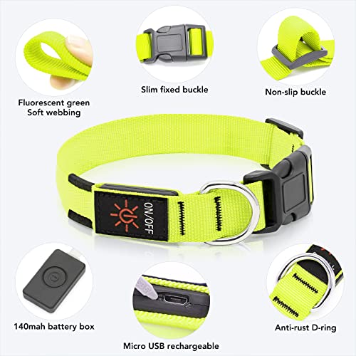 Light Up Dog Collar, Rechargeable USB Collar, Waterproof, Luminous LED Collar, Adjustable, Super Bright, Night Walking for Small Medium Large Dogs, Green, L - color: Green, size: Large