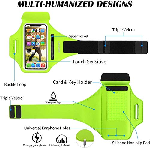 HAISSKY Running Armband with Earbud Pocket Sweatproof Running Phone Holder - color: Green(Up to 6.9")