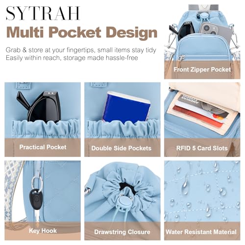 SYTRAH Water Bottle Carrier Bag with Strap, Insulated Corssbody Purse - color: Grey Blue