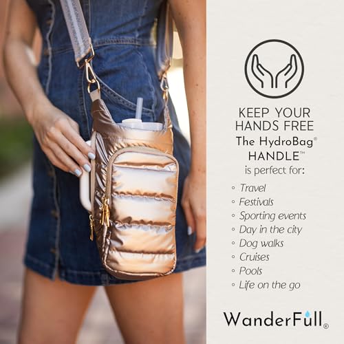 WanderFull Original HydroBag HANDLE®, 40 oz Water Bottle Holder w/Strap - color: Gold Shiny