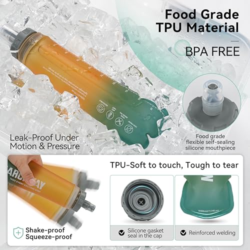 MARCHWAY Soft Flask Collapsible Water Bottle with Wide Mouth, 300ml/500ml - color: Orange Green, size: 300 ml/10 oz