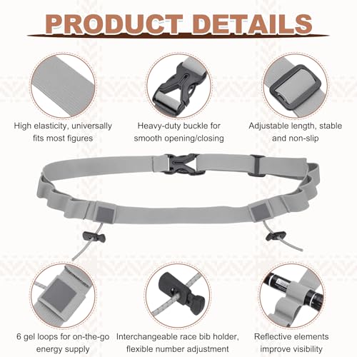 Bib Belt, Race Belt Triathlon Running Number Holder Elastic Comfortable with 6 Gel Loops, Sport Race Bib Holder 1Pcs, Light Gray for Runners/Marathon/Cycling - color: Light Gray