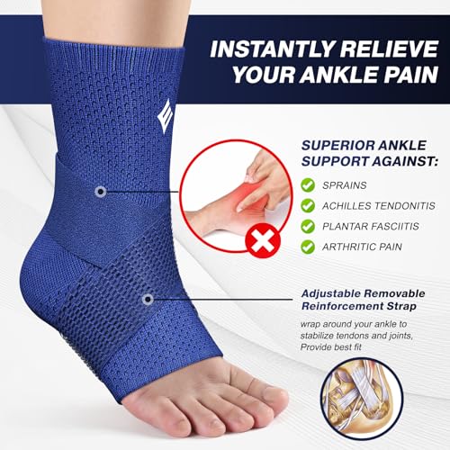 NEENCA Compression Ankle Sleeve with Removable Figure-8 Strap - color: Blue, size: Large