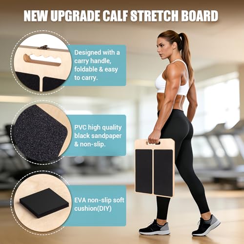 Slant Board Calf Stretch with Stretch Strap, 460 lb Portable Incline Board