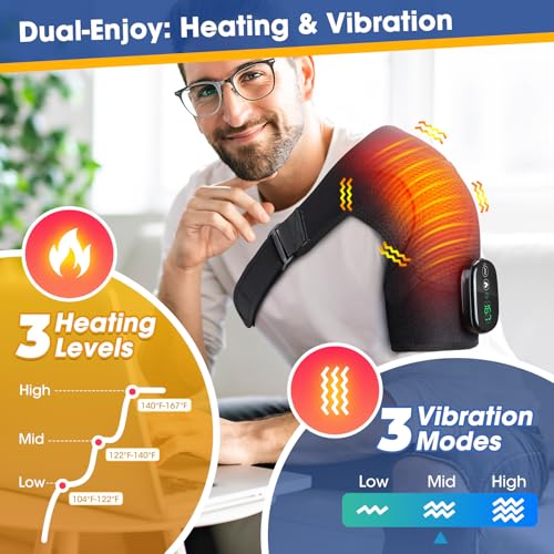WoloyHeatie Cordless Shoulder Heating Pad with Massage, FSA Eligible Items - color: Black
