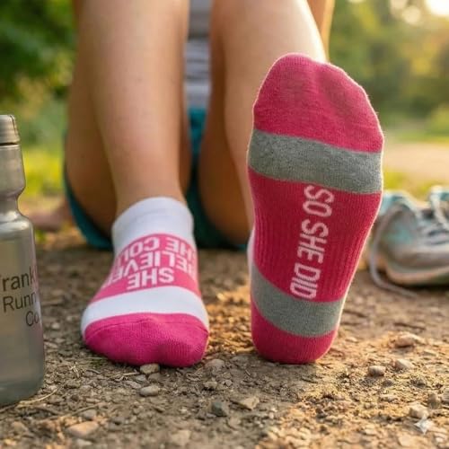 Gone For a Run Motivational Ankle Running Socks - Affirmation Runners Gifts - color: She Believed She Could (Fuchsia)