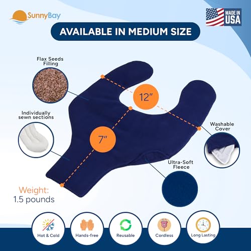SunnyBay Shoulder and Upper Back Heating Pad, Microwavable Heated Neck and Shoulder Wrap, Weighted Moist Pain Relief Pack with Washable Cover and Flax Seed Filling, Medium, Navy Blue - size: Medium