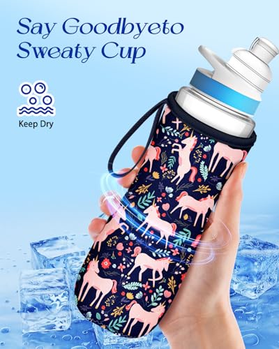 Water Bottle Sleeve for Cirkul 22 oz - Bottles Cover Holder Carrier Bag with Handle Strap - color: Pink Dark Purple