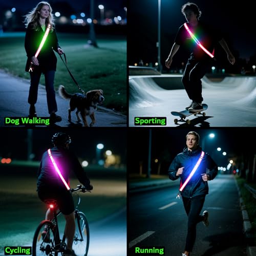 LED Belt Reflective Sash for Walking at Night, High Visibility Reflective Running Gear Night Walking Safety Gear LED Light Up Running Belt Reflective Gear for Runners Walkers Men Women - color: Pink