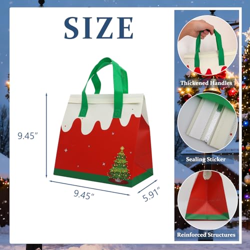 12Pcs Christmas Disposable Insulated Lunch Bags Thermal Cooler Bag Delivery - color: Red Green and White, size: 9.45"(H) x 9.45"(L) x 5.91"(W)