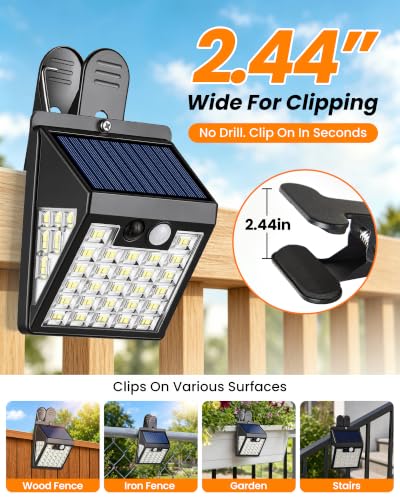 Clip on Solar Lights Outdoor, 600LM Motion Sensor Fence Lights - color: Black