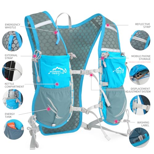 IX INOXTO Running Hydration Vest for Women Men with 500ML Soft Flask - color: blue with 500ml