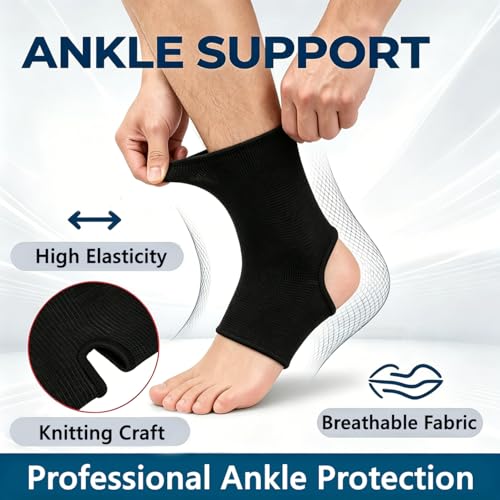 Compression Ankle Sleeve, Ankle Brace Support Sleeve, Black 1 Pair