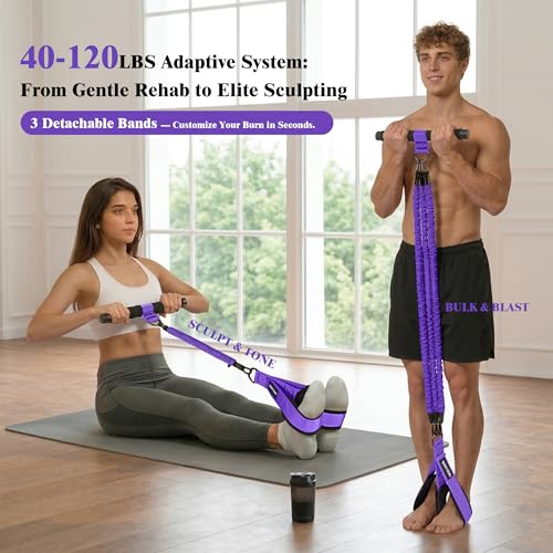 3-Tube Pedal Resistance Band w/Handles, 30/40LBS Sit Workout Gear - color: purple, size: 40lbs
