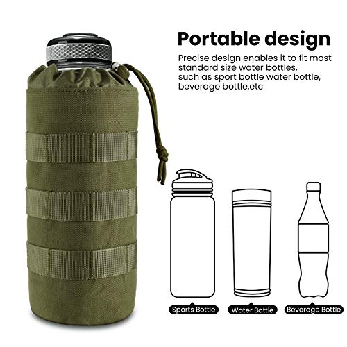FRTKK Tactical MOLLE Water Bottle Pouch with Drawstring Open Top & Mesh Bottom, Military Water Bottle Holder Bag Sports Travel Hydration Carrier - color: Army Green-1 Pack