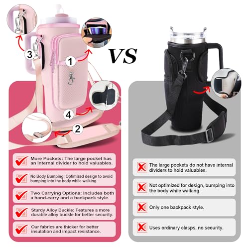Stanley Carrier Bag for Stanley 40oz/30ozTumbler with Phone with 2 Adjustable Strap,3 Pockets Bottle Stanley Cup Carrier Bag & Case,Accessories for Hiking Travelling - color: Pink