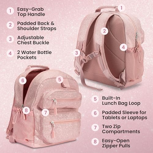 Bentgo Kids Print Durable & Water-Resistant Backpack - color: Glitter Edition - Petal Pink, size: Kids Medium