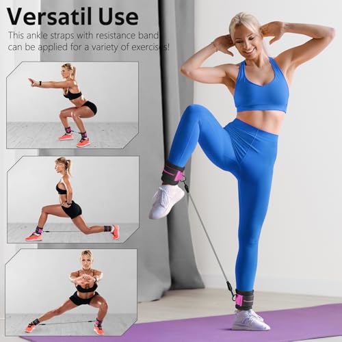Ankle Resistance Bands w/Cuffs, Ankle Weights Women Booty Workout Equipment - color: Black