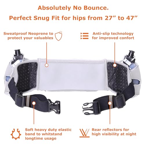 No.1 Hydration Belt by Runtasty - Premium Running Fuel Belt w/2 BPA-Free 10 oz Water Bottles, Tilt-Up Pocket w/Touchscreen-Ready Cover - Fits All iPhones, Runners Ebook & No-Bounce Design - color: Platinum Gray