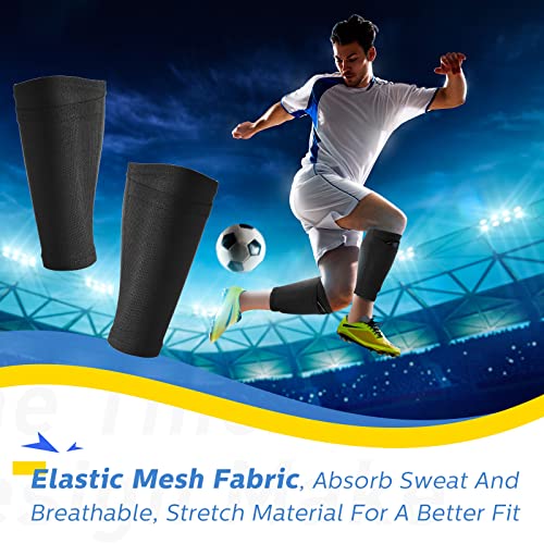 Hicarer 4 Pairs Soccer Shin Guard Sleeves with Pocket, M, White, Black