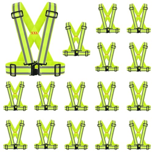 16PC Reflective HiVis Safety Vest Straps Construction Running Gear XXL - color: 16pc-yellow, size: XX-Large