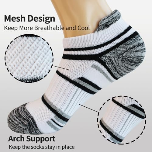 BIOAUM Women's Cotton Athletic Ankle Socks, Cushioned for Running, 6 Pairs - color: Black 5 Pairs, size: 11-13