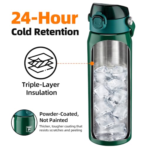 Fanhaw 24oz Stainless Steel Water Bottle with 2-in-1 Lid, Mars Green - color: Mars Green