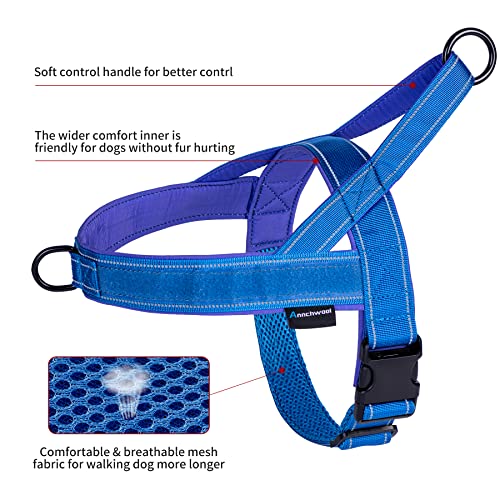 Annchwool No Pull Dog Harness with Padded Handle+5 Ft Leash(Blue-Set,S) - color: Blue Set, size: S