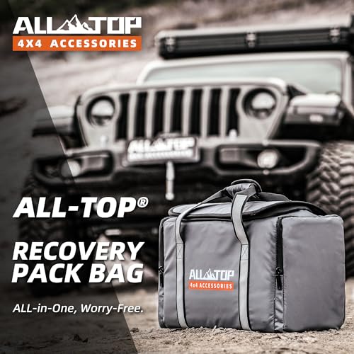 ALL-TOP Recovery Pack 7in1: Water-Resist Offroad Gear Bag with Tow Strap, Tree Saver, Extension Strap, Damper & 2 Soft Shackles - color: Gray, Recovery Pack