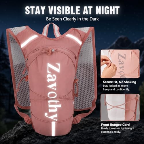 Zavothy Hydration Vest Pack with 1.5L Water Bladder, Lightweight 6L Hydration Backpack for Running, Hiking & Cycling, Breathable Reflective Hydration Vest for Men & Women - color: Pink
