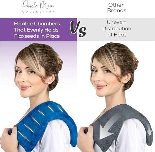 Purple Moon Collection - Microwavable Heating Pad for Neck & Shoulders - 6x16 in, Blue - Flaxseed Heat Pack - Weighted Hot & Cold Therapy Compress Wrap for Pain Relief, Menstrual Cramps, Sore Muscles - color: Blue