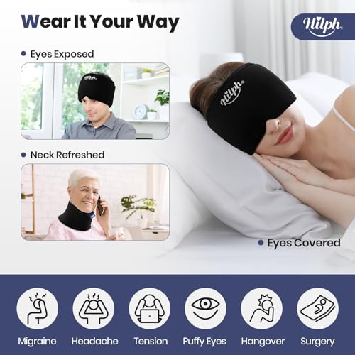Hilph Adjustable Migraine Relief Cap, Headache Hat with Thickened Gel - style: Black