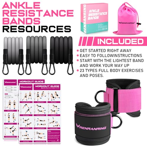 Ankle Resistance Bands w/Cuffs, Ankle Weights Women Booty Workout Equipment - color: Black