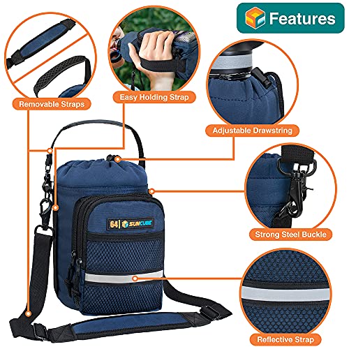 SUN CUBE Insulated Water Bottle Carrier Bag with Strap, Crossbody Sling - color: Navy, size: 64 oz