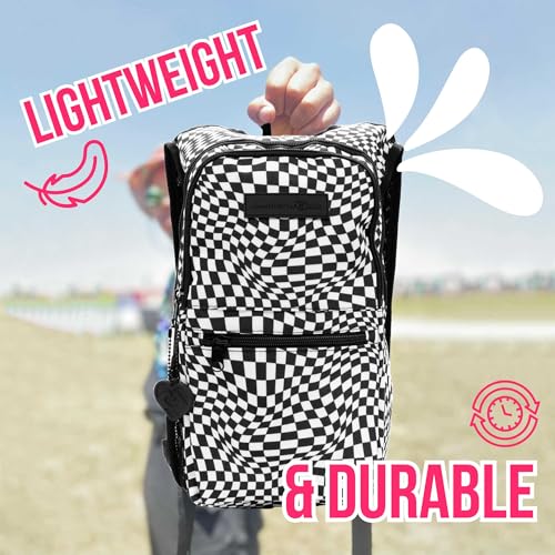 Kandies World Reflective Festival Hydration Pack - 2L Hydropack for Raves, Hiking, Biking, Running, and More (with Anti-Theft Pocket) - style: Checkered