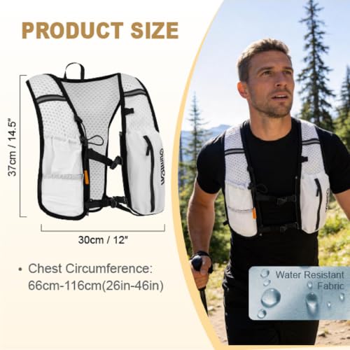 Running Vest for Women Men Adjustable Running Hydration Vest with Phone Holder Reflective Strips for Marathon Hiking Cycling - size: White, style: Only Running Vest