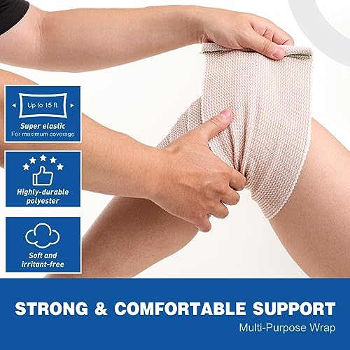 AZEN Premium 40 Pack Elastic Bandage Wrap 6 Inch, Compression Wrap Bandage for Legs, Ankle, Knee, Tummy, Body, Latex-Free, Lymphedema Wraps for Legs - color: D-40p(6in)