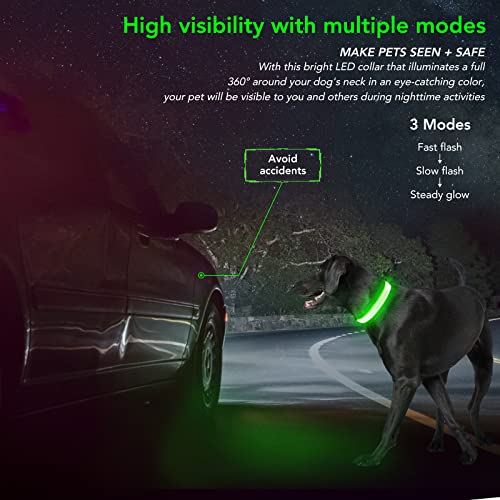 Light Up Dog Collar, Rechargeable USB Collar, Waterproof, Luminous LED Collar, Adjustable, Super Bright, Night Walking for Small Medium Large Dogs, Green, L - color: Green, size: Large