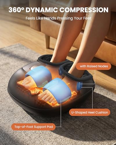 CILI 4-in-1 Foot Massager with Heat,Vibraion,Deep 3D Shiatsu,Compression,Rolling Feet Massager FSA Eligible HSA,Big Size 13" for Men Women Home Office Foot Pain Relief (Toe-Touch Control) Gifts Mom - color: Jet Black