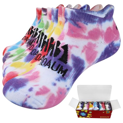 BIOAUM Women's Cotton Athletic Ankle Socks, Cushioned for Running, 6 Pairs - color: (Tie Dye)-6 Pairs, size: 11-13